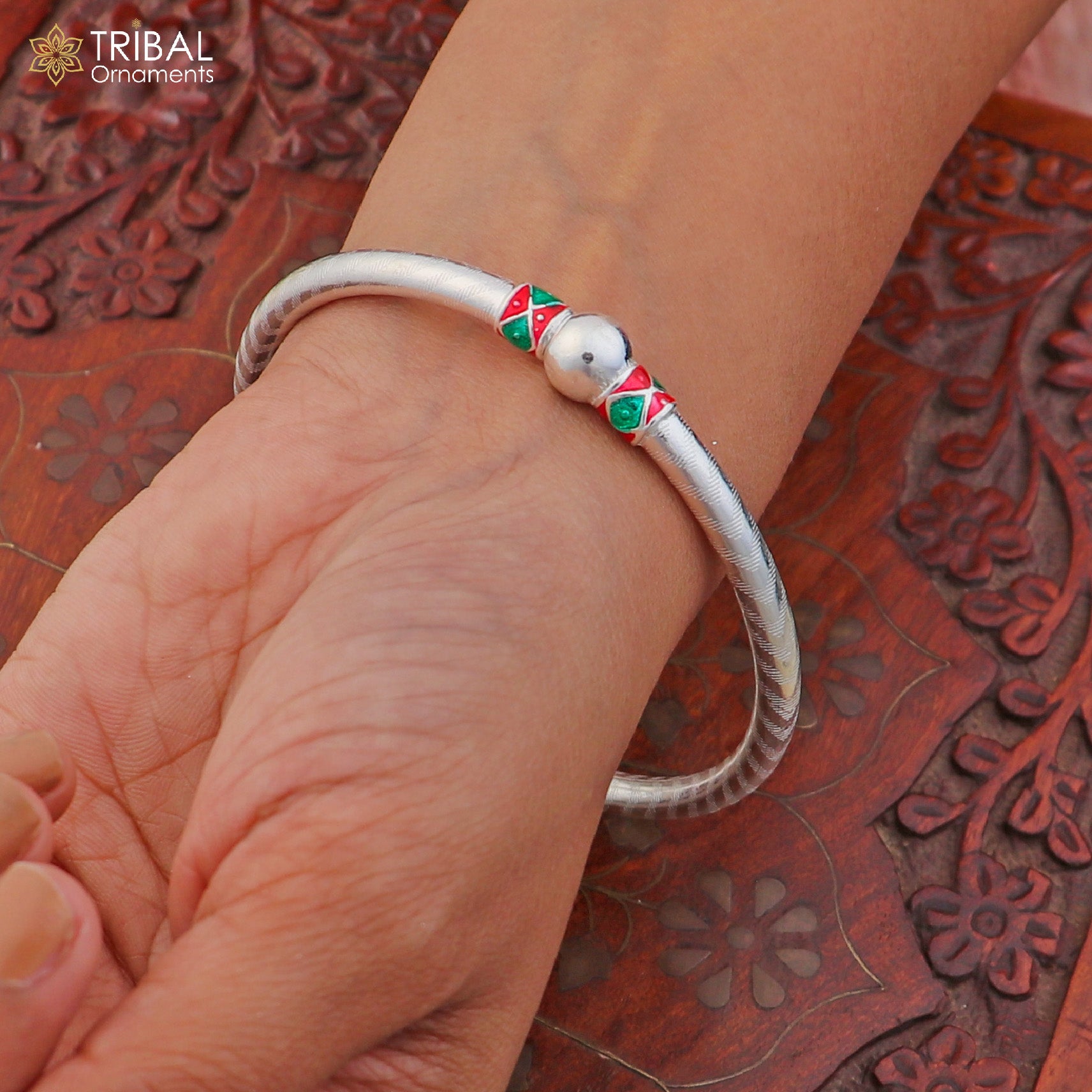 925 Sterling silver customized stylish ball design bangle kada tribal jewelry ba447 - TRIBAL ORNAMENTS