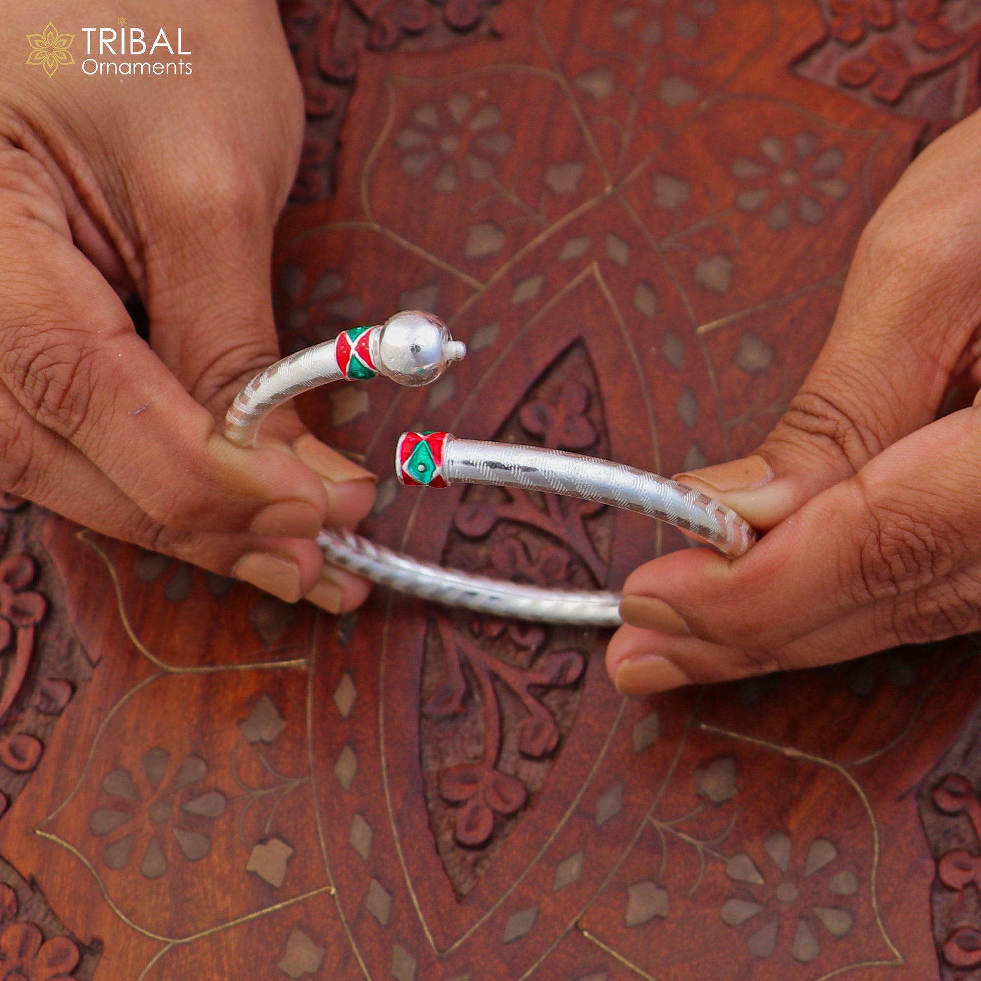 925 Sterling silver customized stylish ball design bangle kada tribal jewelry ba447 - TRIBAL ORNAMENTS