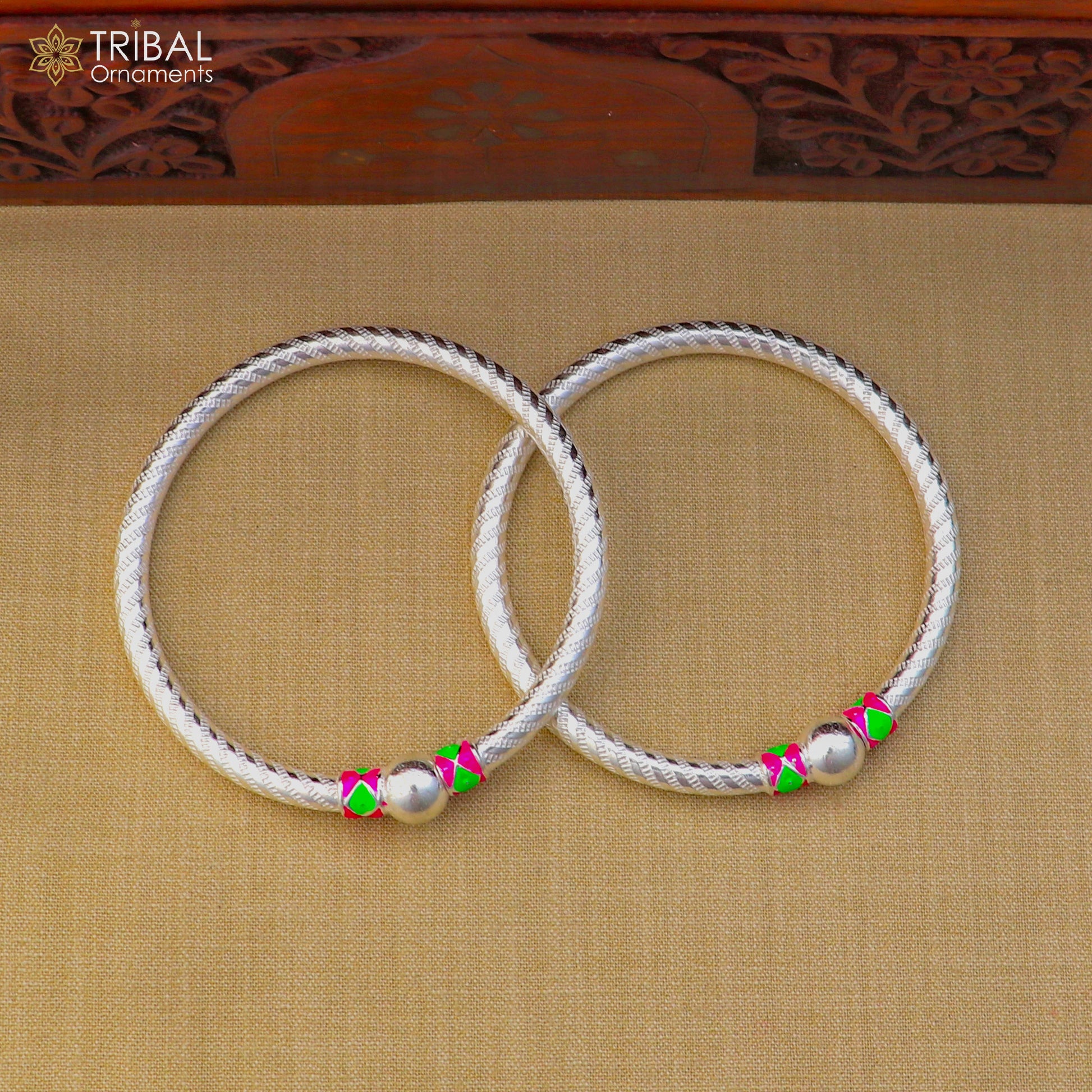 925 Sterling silver customized stylish ball design bangle kada tribal jewelry ba448 - TRIBAL ORNAMENTS