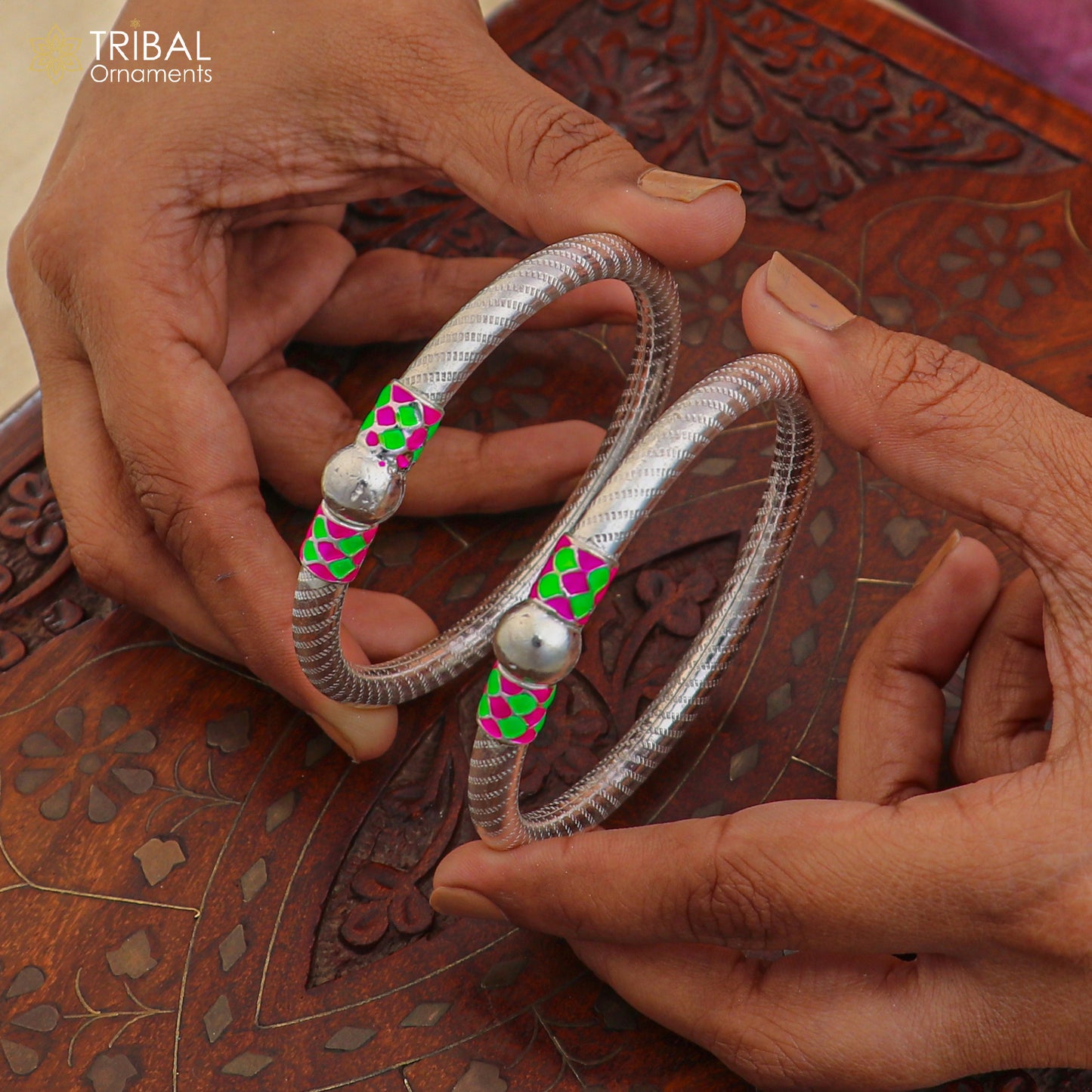 925 Sterling silver customized stylish ball design bangle kada tribal jewelry ba449 - TRIBAL ORNAMENTS