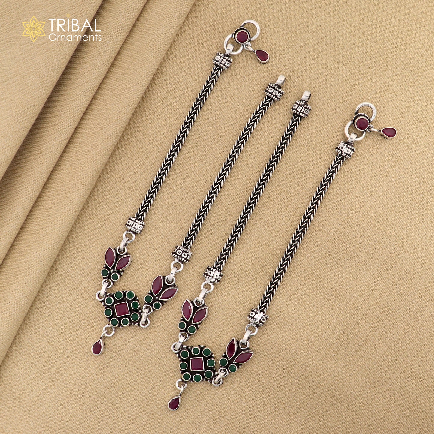 10.5" 925 sterling silver flower design multi color stone anklets foot bracelet ,ankle bracelet jewelry ank700