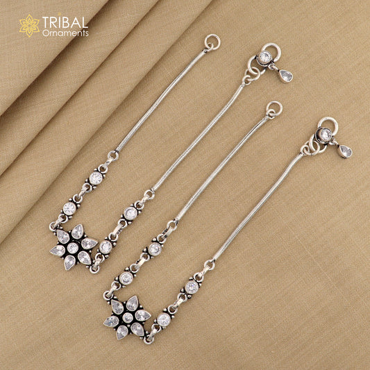 10.5 " 925 sterling silver flower design white stone anklets foot bracelet ,ankle bracelet jewelry ank684