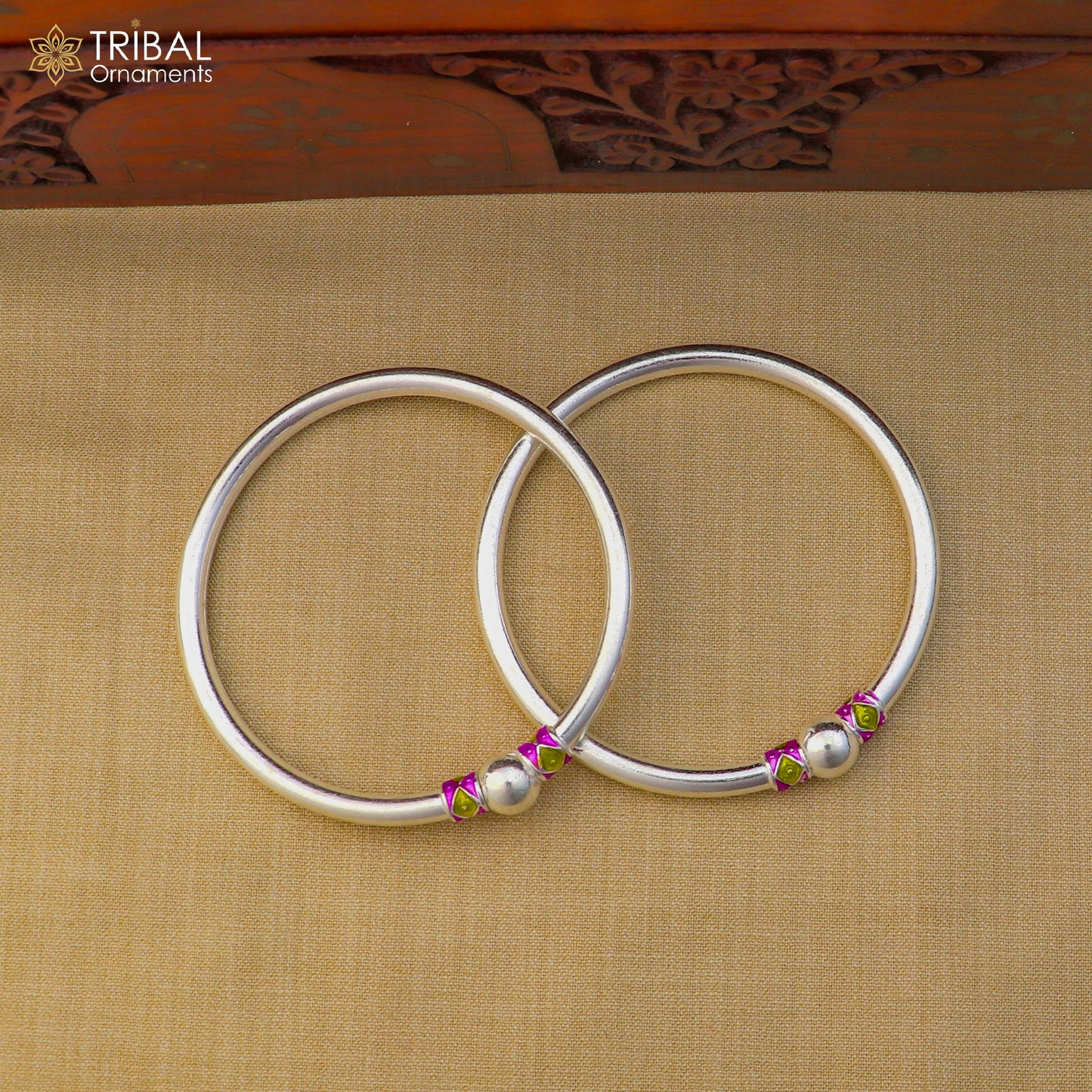 925 Sterling silver customized stylish ball design bangle kada tribal jewelry ba450 - TRIBAL ORNAMENTS