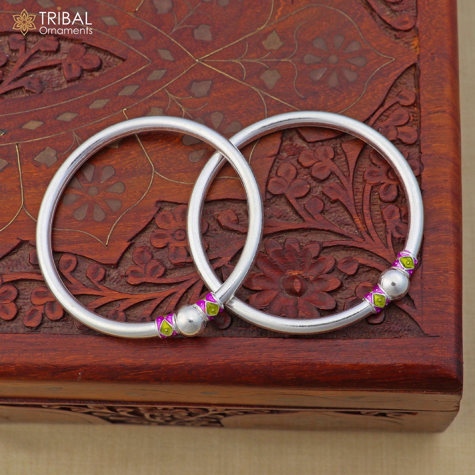 925 Sterling silver customized stylish ball design bangle kada tribal jewelry ba450 - TRIBAL ORNAMENTS