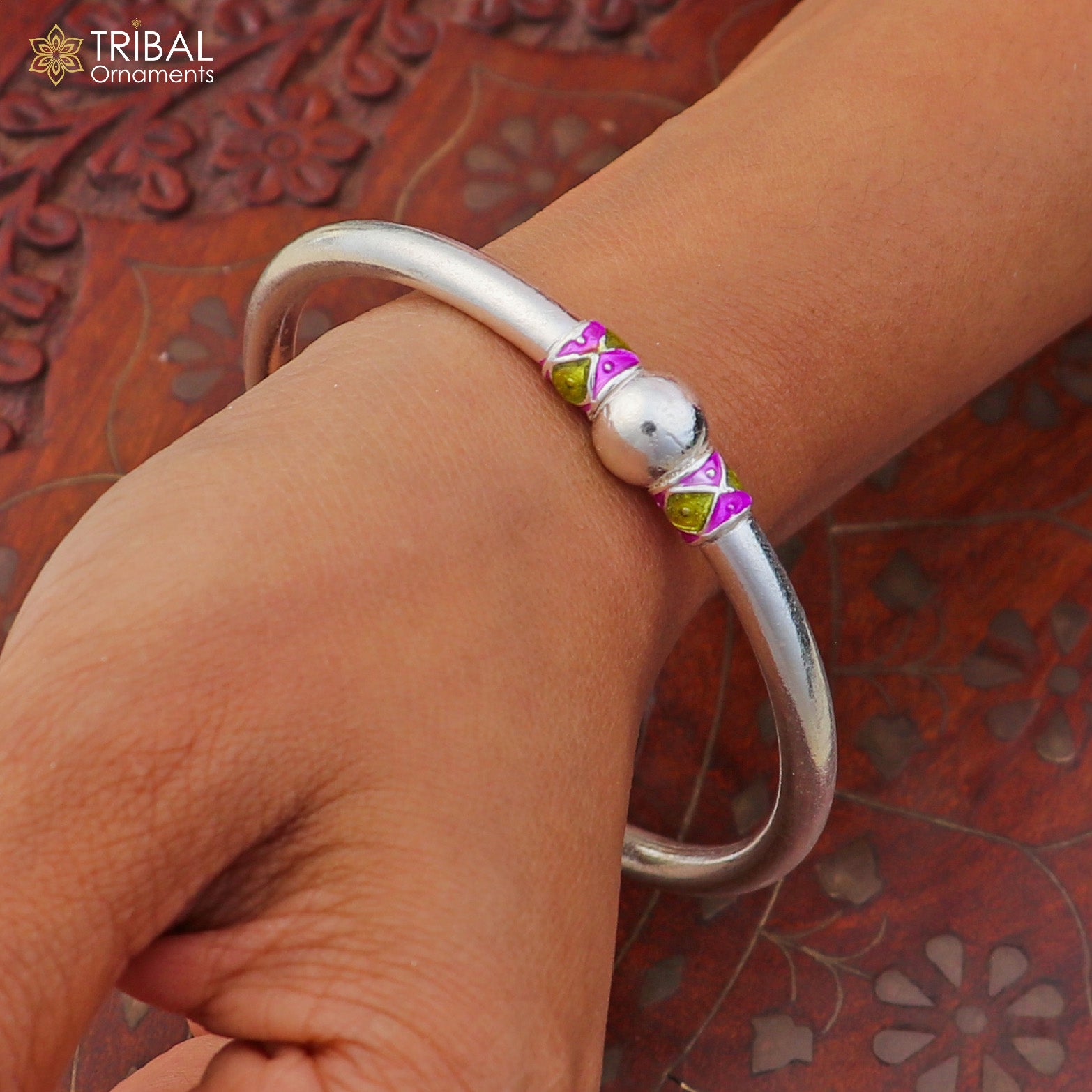 925 Sterling silver customized stylish ball design bangle kada tribal jewelry ba450 - TRIBAL ORNAMENTS