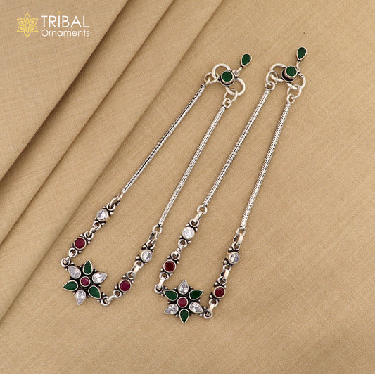 10.5" 925 sterling silver flower design multi color stone anklets foot bracelet ,ankle bracelet jewelry ank707