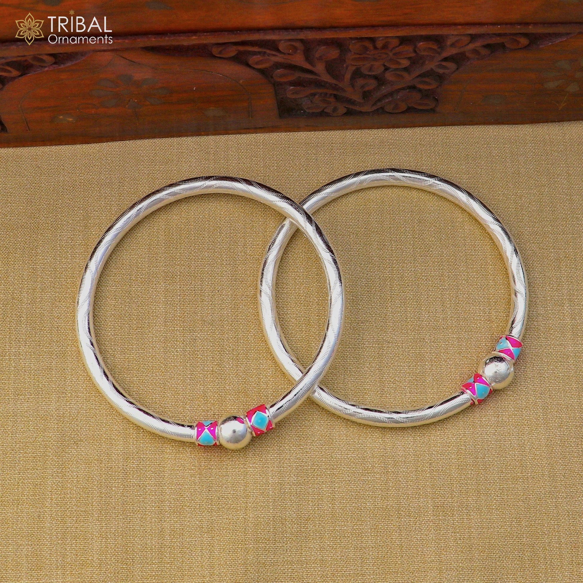 925 Sterling silver customized stylish ball design bangle kada tribal jewelry ba451 - TRIBAL ORNAMENTS