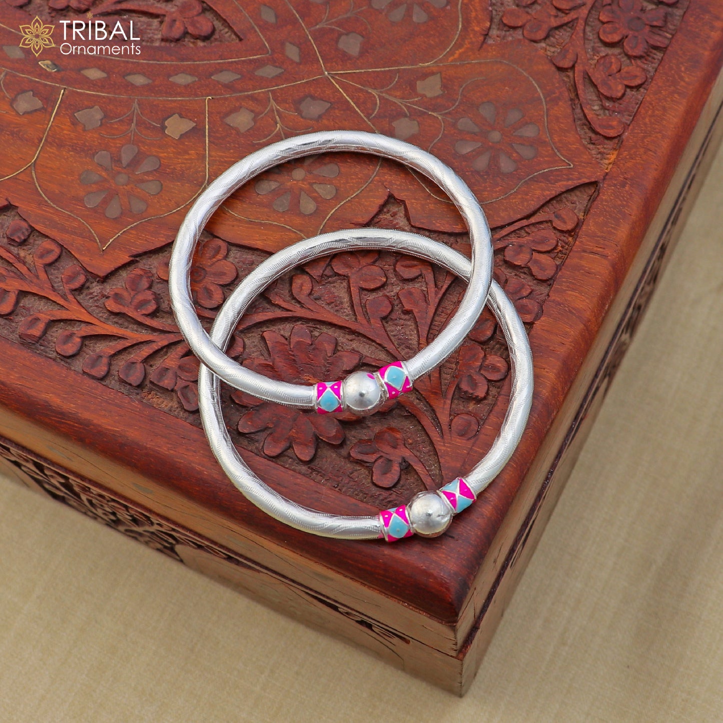 925 Sterling silver customized stylish ball design bangle kada tribal jewelry ba451 - TRIBAL ORNAMENTS