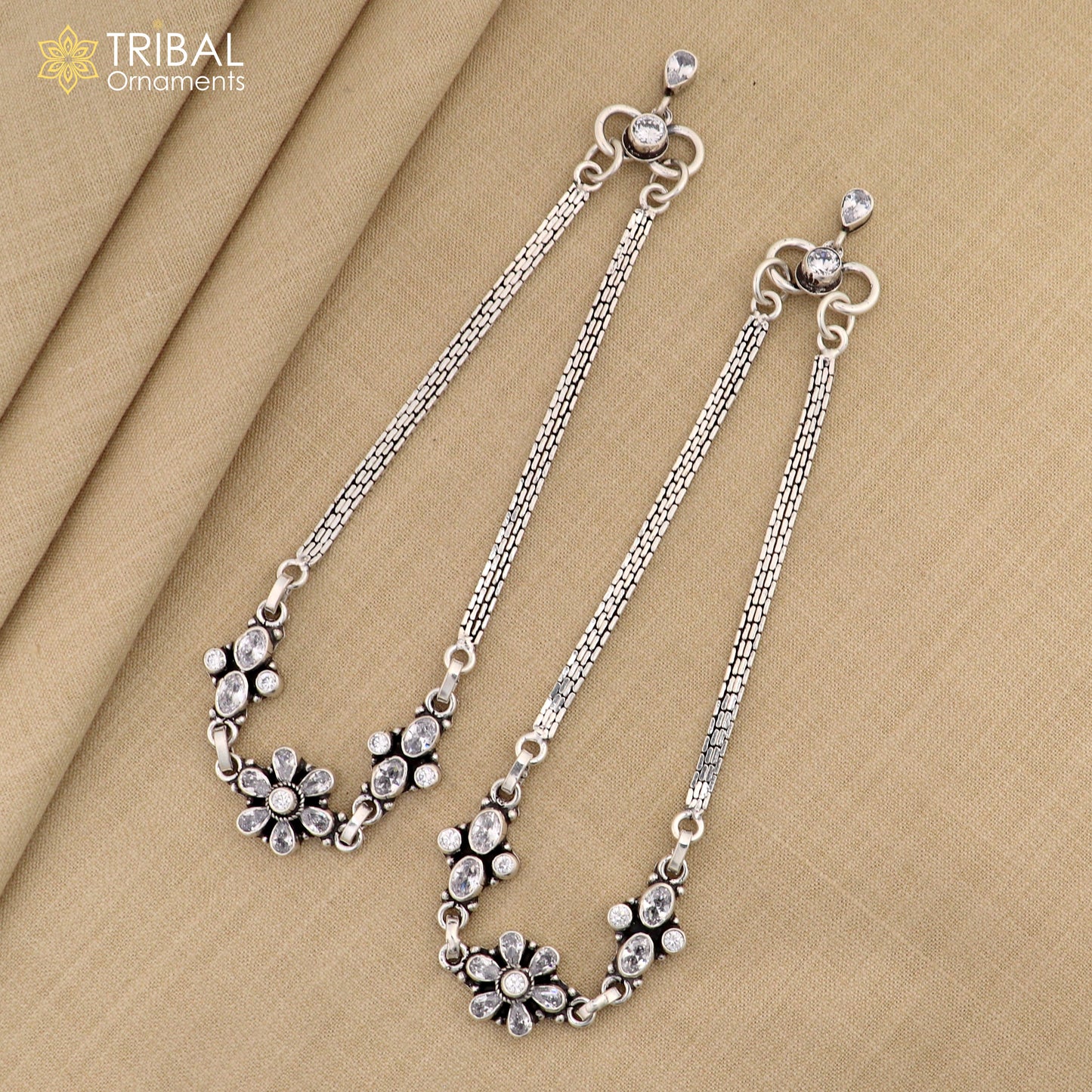 10" 925 sterling silver White stone chain anklets foot bracelet ank718