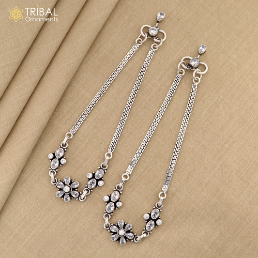 10" 925 sterling silver White stone chain anklets foot bracelet ank718
