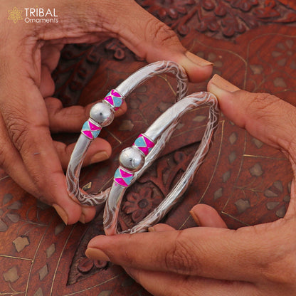 925 Sterling silver customized stylish ball design bangle kada tribal jewelry ba451 - TRIBAL ORNAMENTS