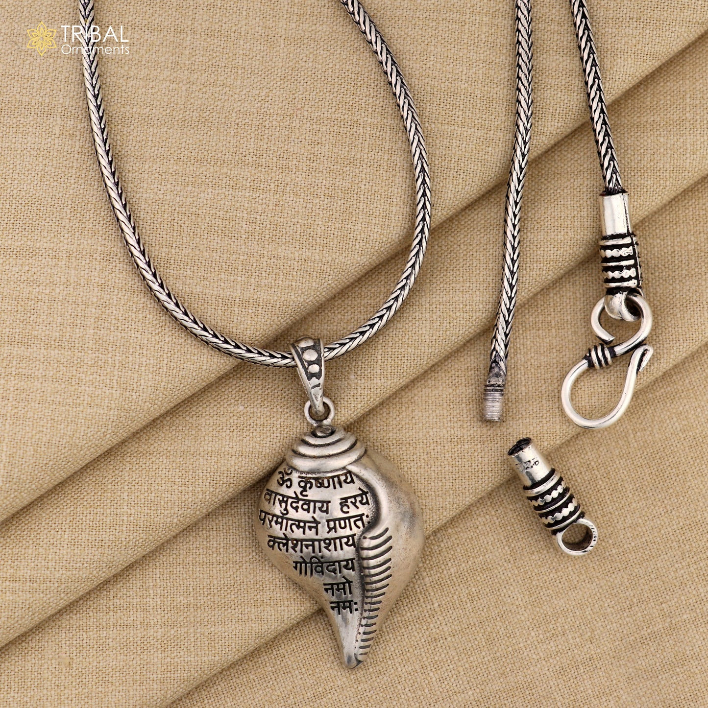 925 Sterling silver lord Krishna mantra Sankha pendant tribal ethnic jewelry nsp1066
