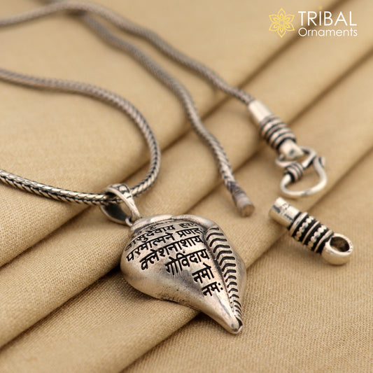 925 Sterling silver lord Krishna mantra Sankha pendant tribal ethnic jewelry nsp1066