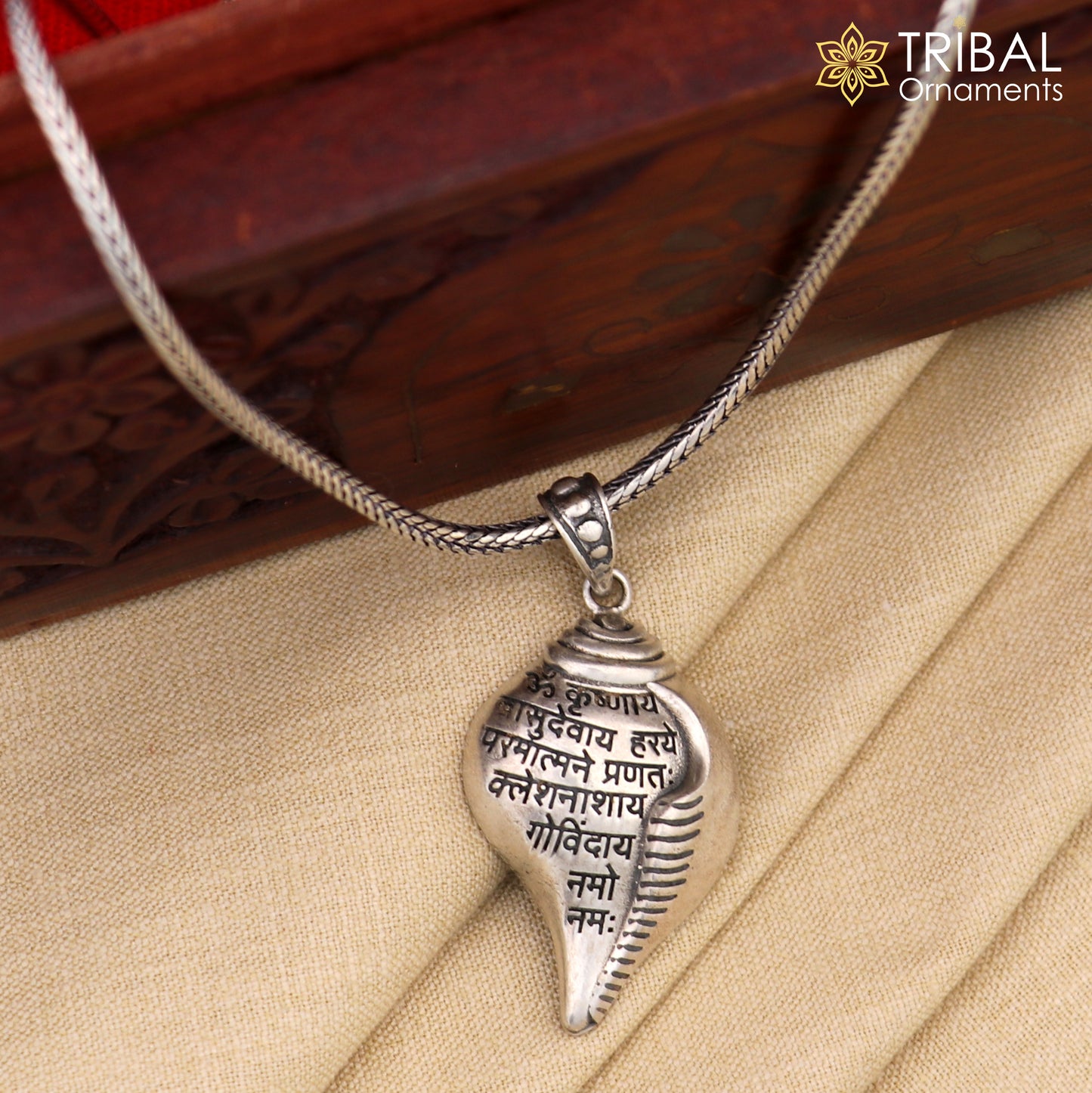 925 Sterling silver lord Krishna mantra Sankha pendant tribal ethnic jewelry nsp1066