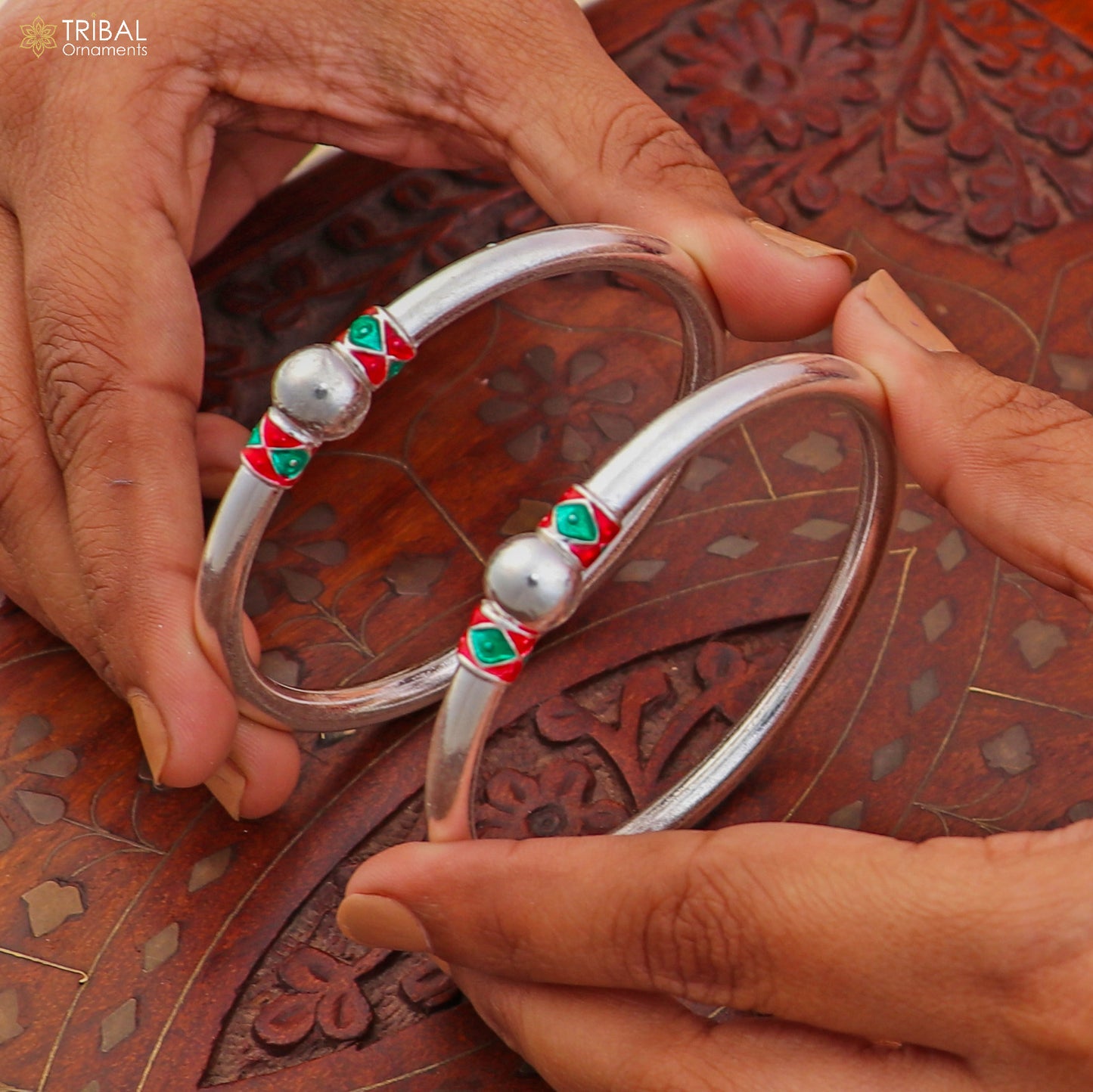 925 Sterling silver customized stylish ball design bangle kada tribal jewelry ba452 - TRIBAL ORNAMENTS