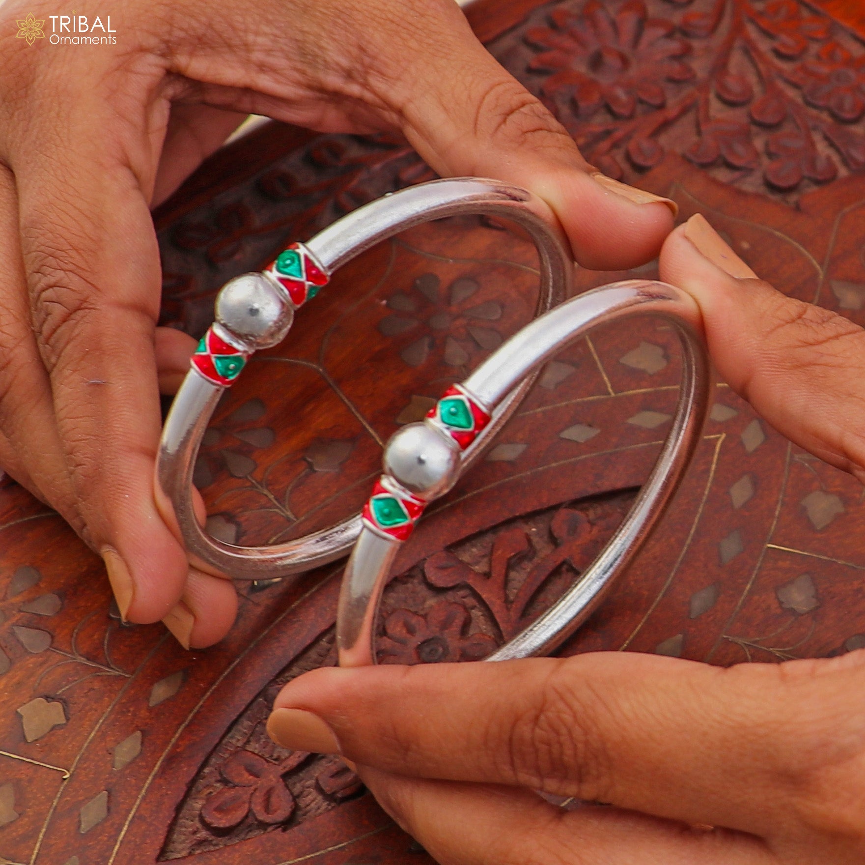 925 Sterling silver customized stylish ball design bangle kada tribal jewelry ba452 - TRIBAL ORNAMENTS