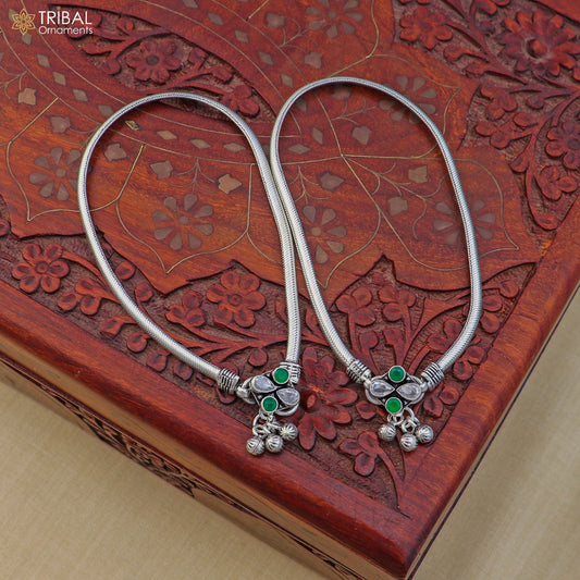 10.5" 925 sterling silver stone anklets foot bracelet belly dance jewelry ank748 - TRIBAL ORNAMENTS