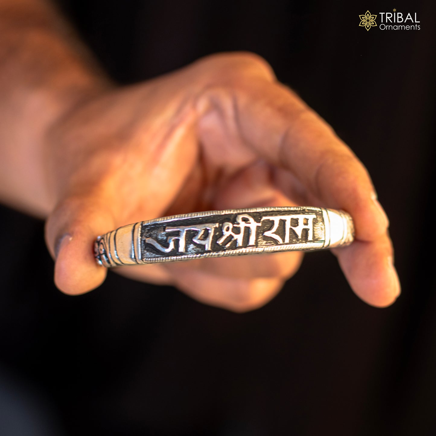 925 Sterling silver handmade chitai work "jai shree ram" lord rama mantra bracelet kada best divine unisex tribal ethnic jewelry nsk584