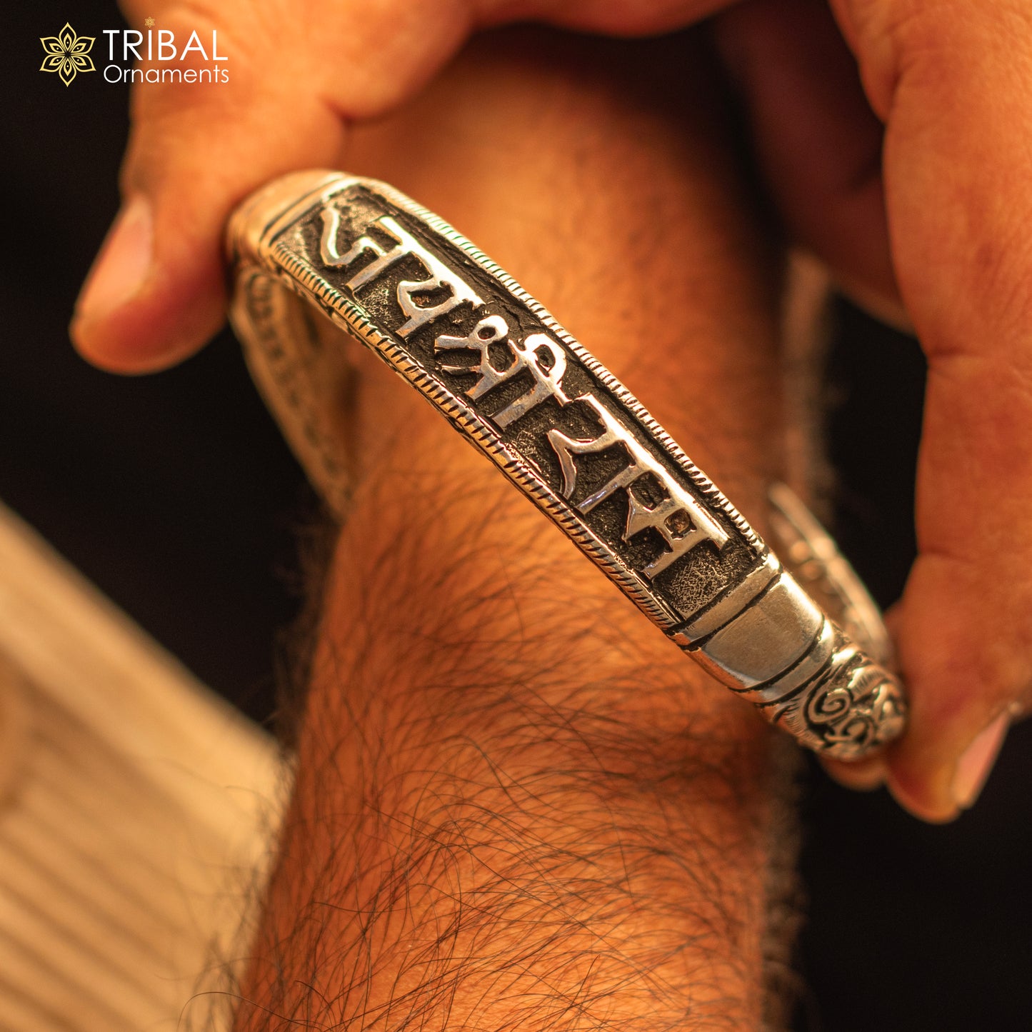 925 Sterling silver handmade chitai work "jai shree ram" lord rama mantra bracelet kada best divine unisex tribal ethnic jewelry nsk584