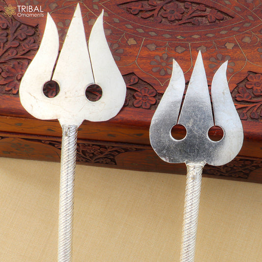 925 Sterling silver lord Shiva trident craftsmanship Mahadev trishul puja article art864 - TRIBAL ORNAMENTS