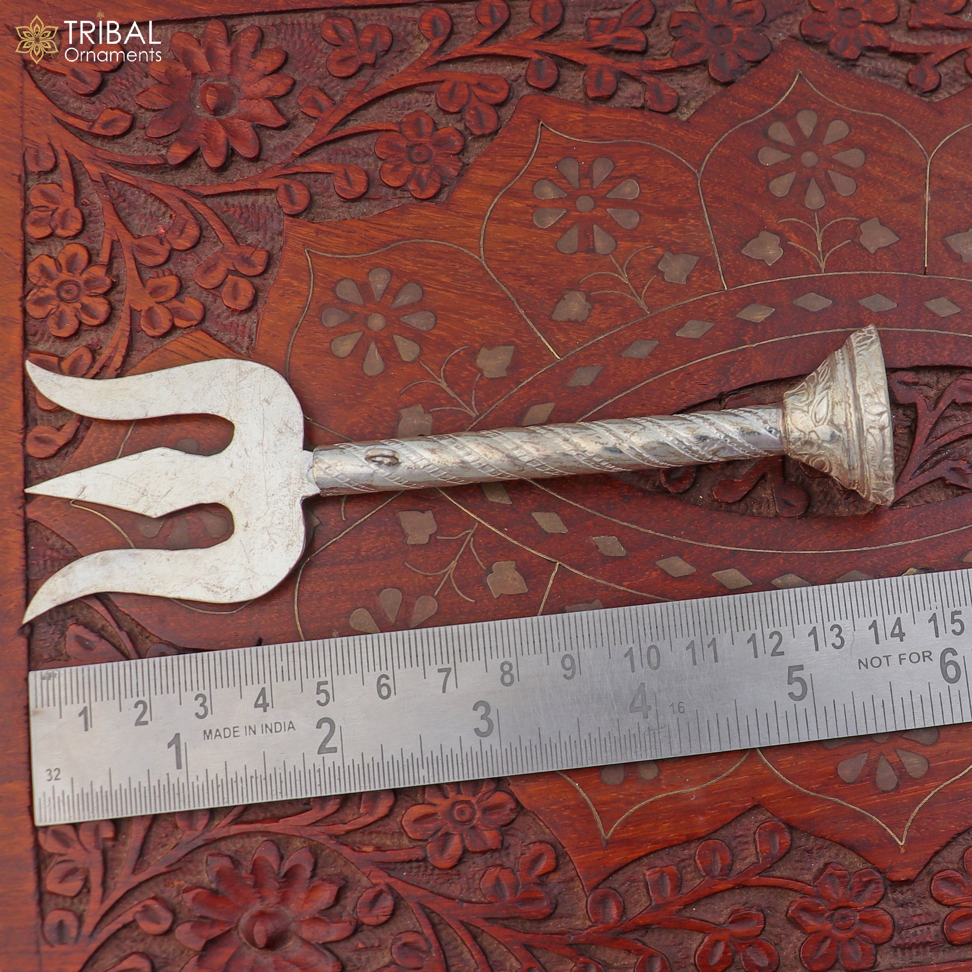 925 Sterling silver lord Shiva trident craftsmanship Mahadev trishul puja article art864 - TRIBAL ORNAMENTS
