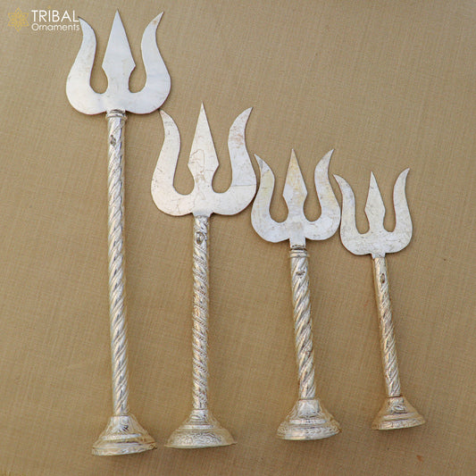 925 Sterling silver lord Shiva trident craftsmanship Mahadev trishul puja article art863 - TRIBAL ORNAMENTS