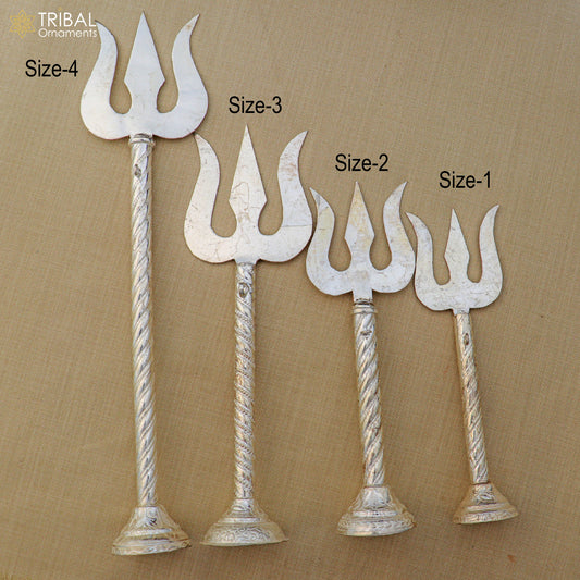 925 sterling silver Lord Shiva trident with intricate craftsmanship, representing Mahadev trishul for puja and spiritual rituals.