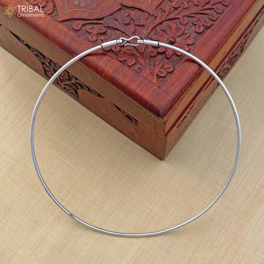 2mm round plain design 925 sterling silver neck band or ring for all types of pendant, best ethnic choker jewelry set798 - TRIBAL ORNAMENTS