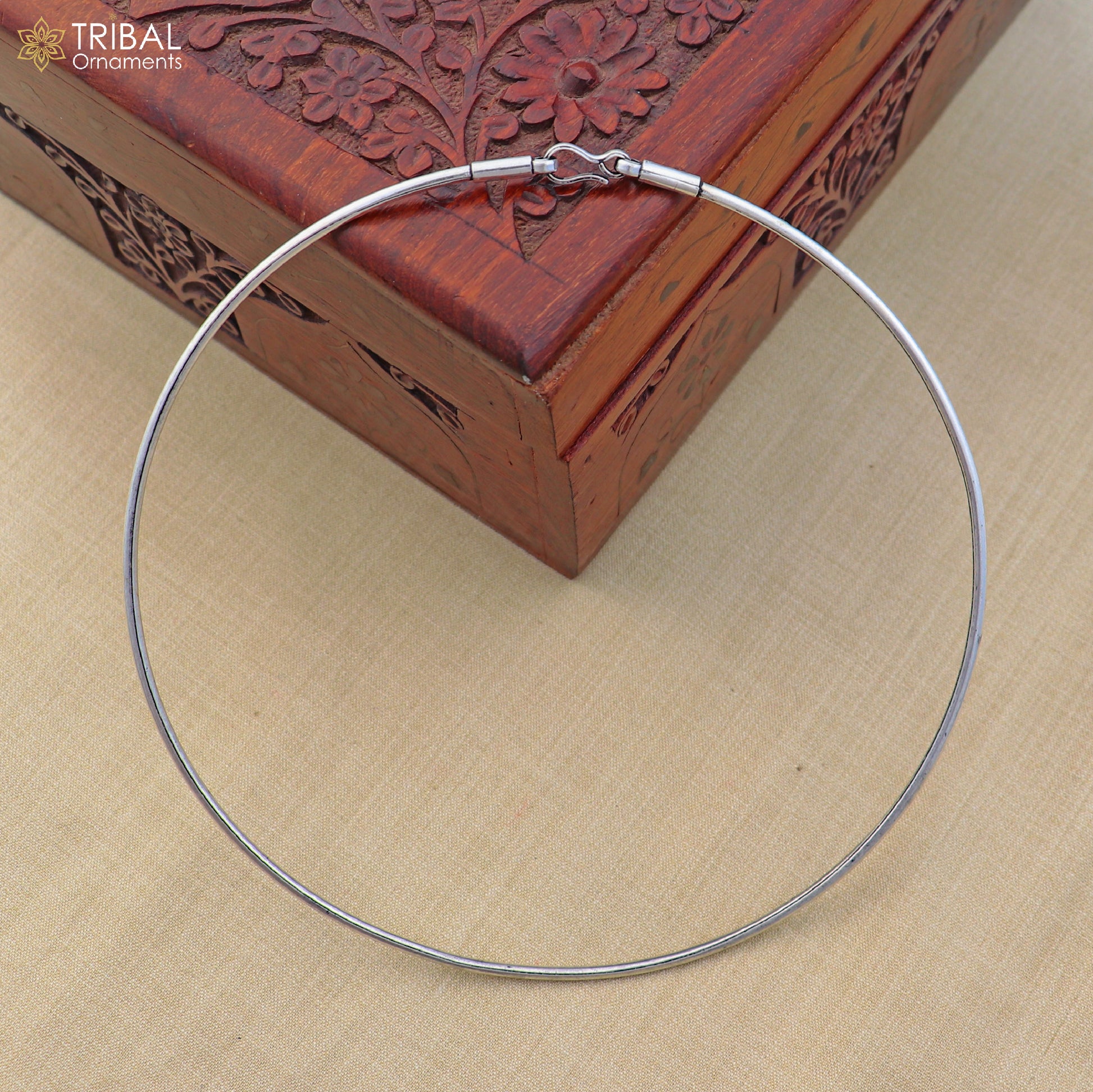 2mm round plain design 925 sterling silver neck band or ring for all types of pendant, best ethnic choker jewelry set798 - TRIBAL ORNAMENTS