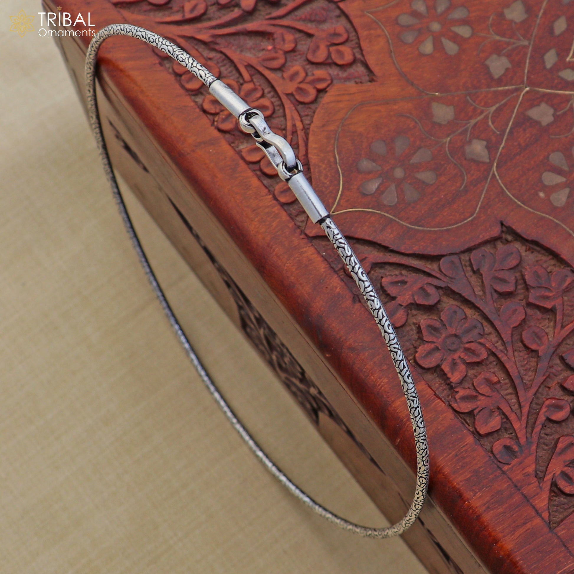 2mm round plain design 925 sterling silver neck band or ring for all types of pendant, best ethnic choker jewelry set798 - TRIBAL ORNAMENTS