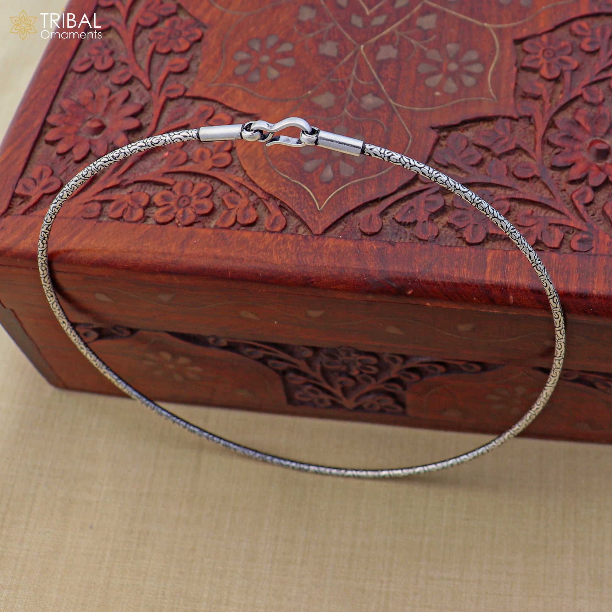 2mm round plain design 925 sterling silver neck band or ring for all types of pendant, best ethnic choker jewelry set798 - TRIBAL ORNAMENTS