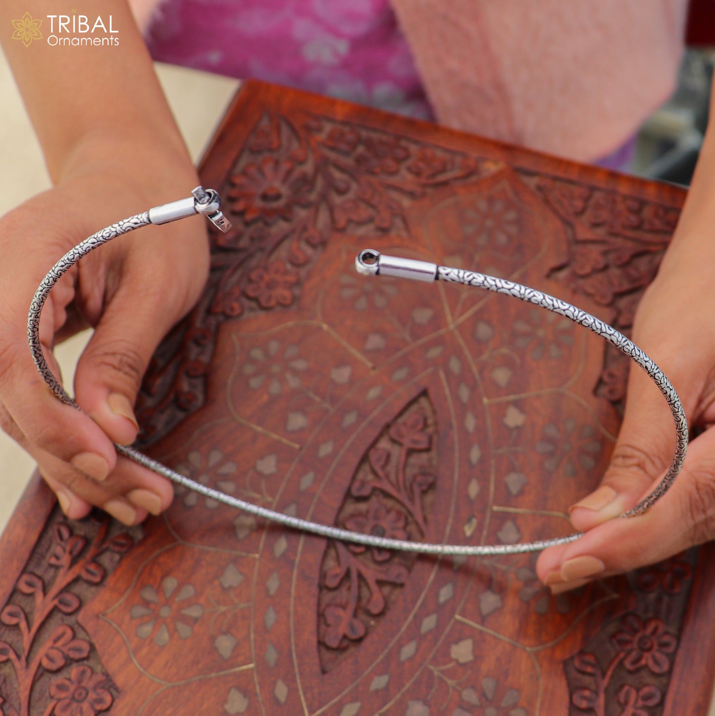 2mm round plain design 925 sterling silver neck band or ring for all types of pendant, best ethnic choker jewelry set798 - TRIBAL ORNAMENTS