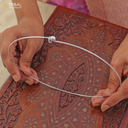 1mm round plain design 925 sterling silver neck band or ring for all types of pendant, best ethnic choker jewelry set797 - TRIBAL ORNAMENTS