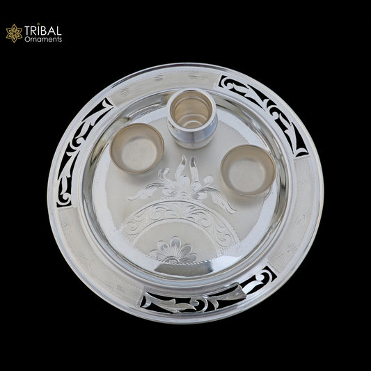 999 silver combo bowl plate and kalash silver pooja Thali set utensils sv326 - TRIBAL ORNAMENTS