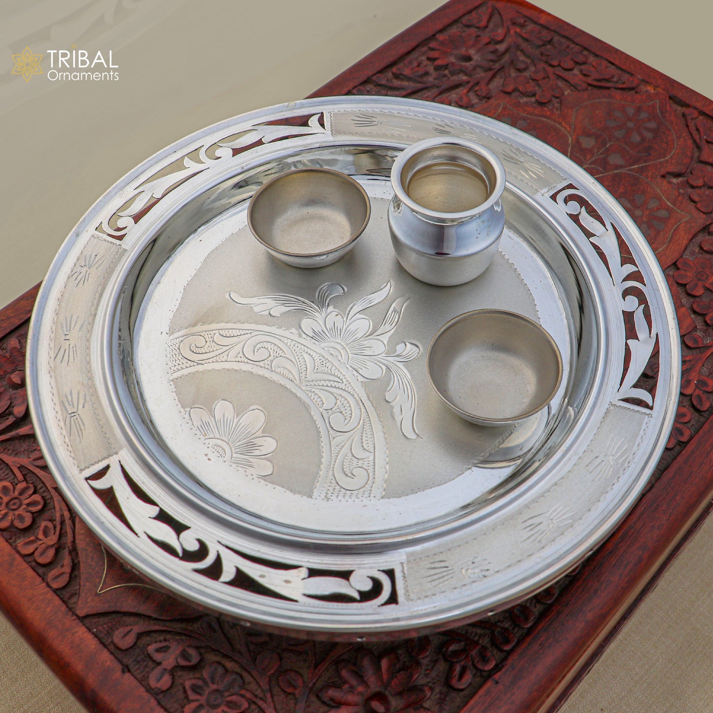 999 silver combo bowl plate and kalash silver pooja Thali set utensils sv326 - TRIBAL ORNAMENTS
