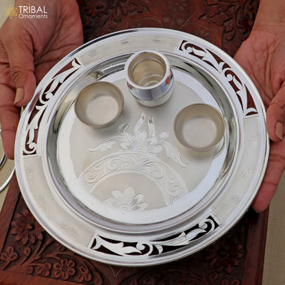 999 silver combo bowl plate and kalash silver pooja Thali set utensils sv326 - TRIBAL ORNAMENTS