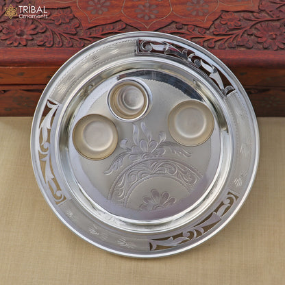 999 silver combo bowl plate and kalash silver pooja Thali set utensils sv326 - TRIBAL ORNAMENTS