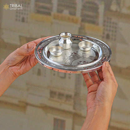 999 silver combo bowl plate and kalash silver pooja Thali set utensils sv326 - TRIBAL ORNAMENTS