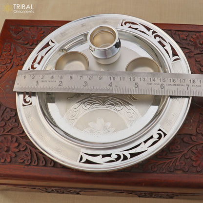 999 silver combo bowl plate and kalash silver pooja Thali set utensils sv326 - TRIBAL ORNAMENTS