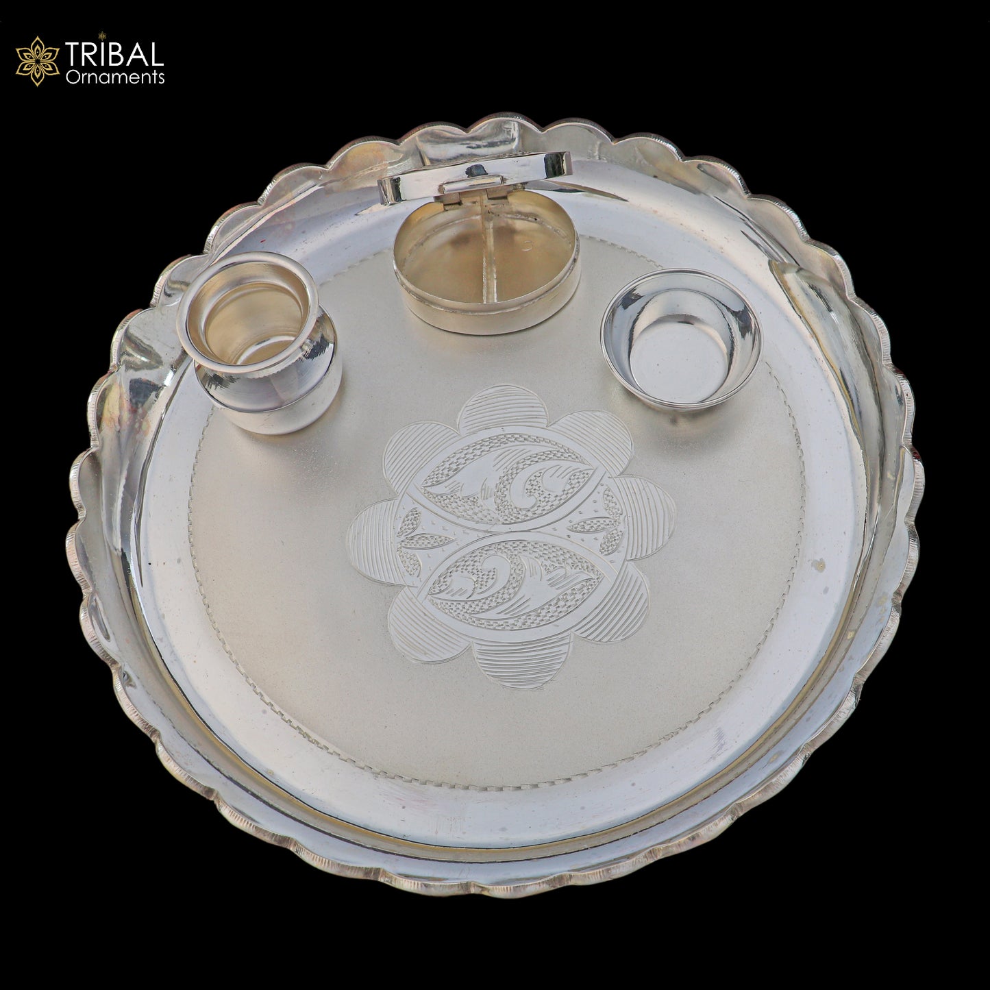 999 silver  bowl plate and kalash silver pooja Thali set utensils sv327 - TRIBAL ORNAMENTS