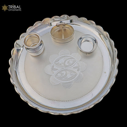 999 silver  bowl plate and kalash silver pooja Thali set utensils sv327 - TRIBAL ORNAMENTS