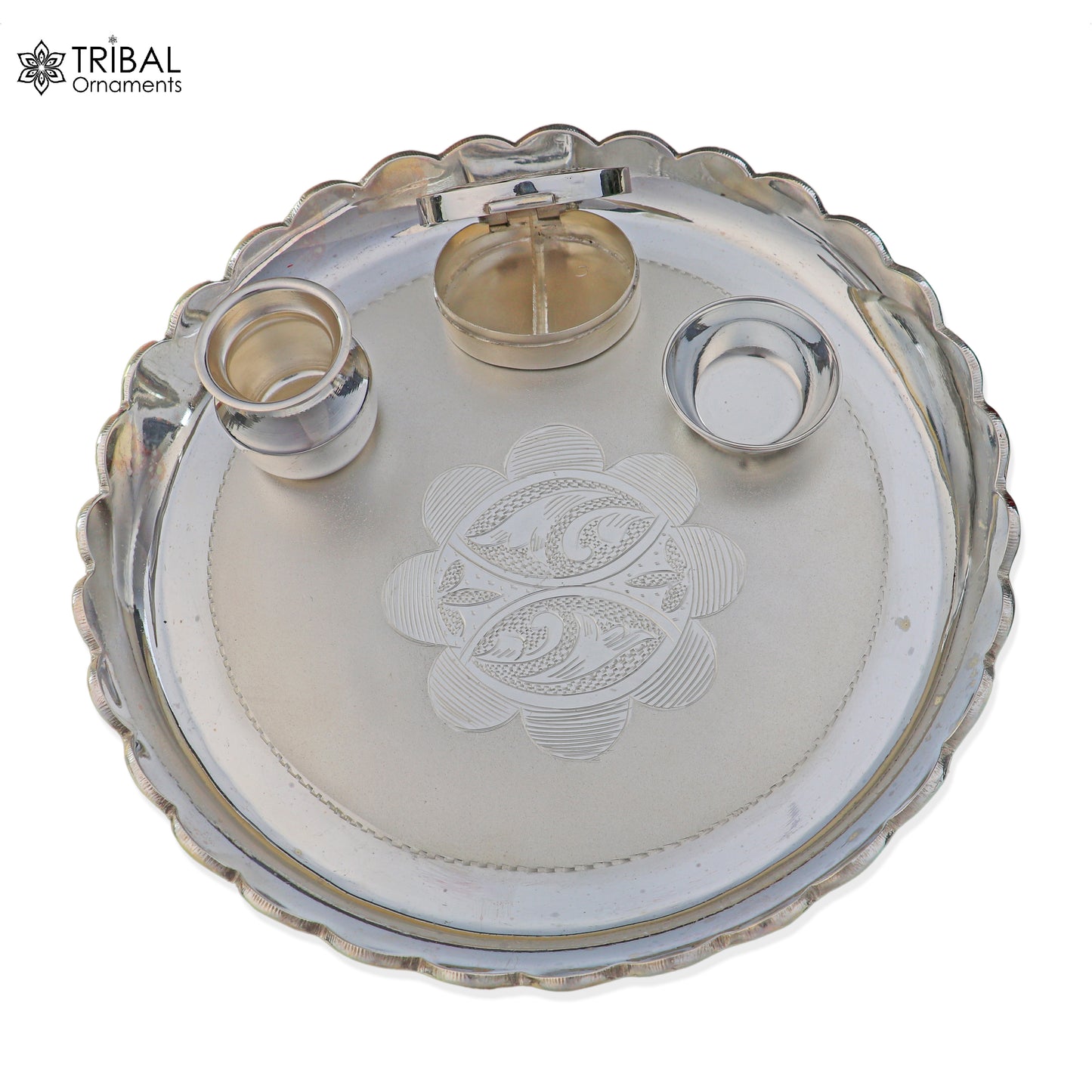 999 silver  bowl plate and kalash silver pooja Thali set utensils sv327 - TRIBAL ORNAMENTS