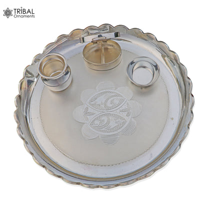 999 silver  bowl plate and kalash silver pooja Thali set utensils sv327 - TRIBAL ORNAMENTS