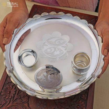 999 silver  bowl plate and kalash silver pooja Thali set utensils sv327 - TRIBAL ORNAMENTS