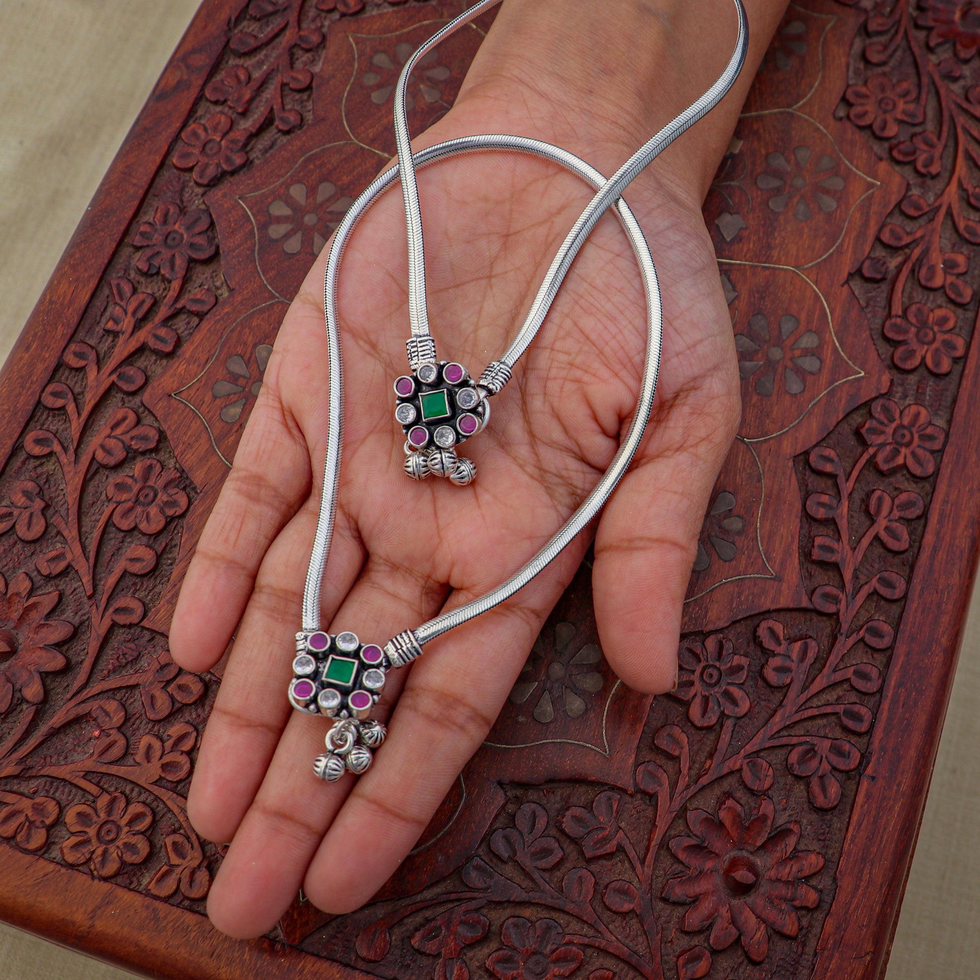 10.5" 925 sterling silver stone anklets foot bracelet belly dance jewelry ank749 - TRIBAL ORNAMENTS