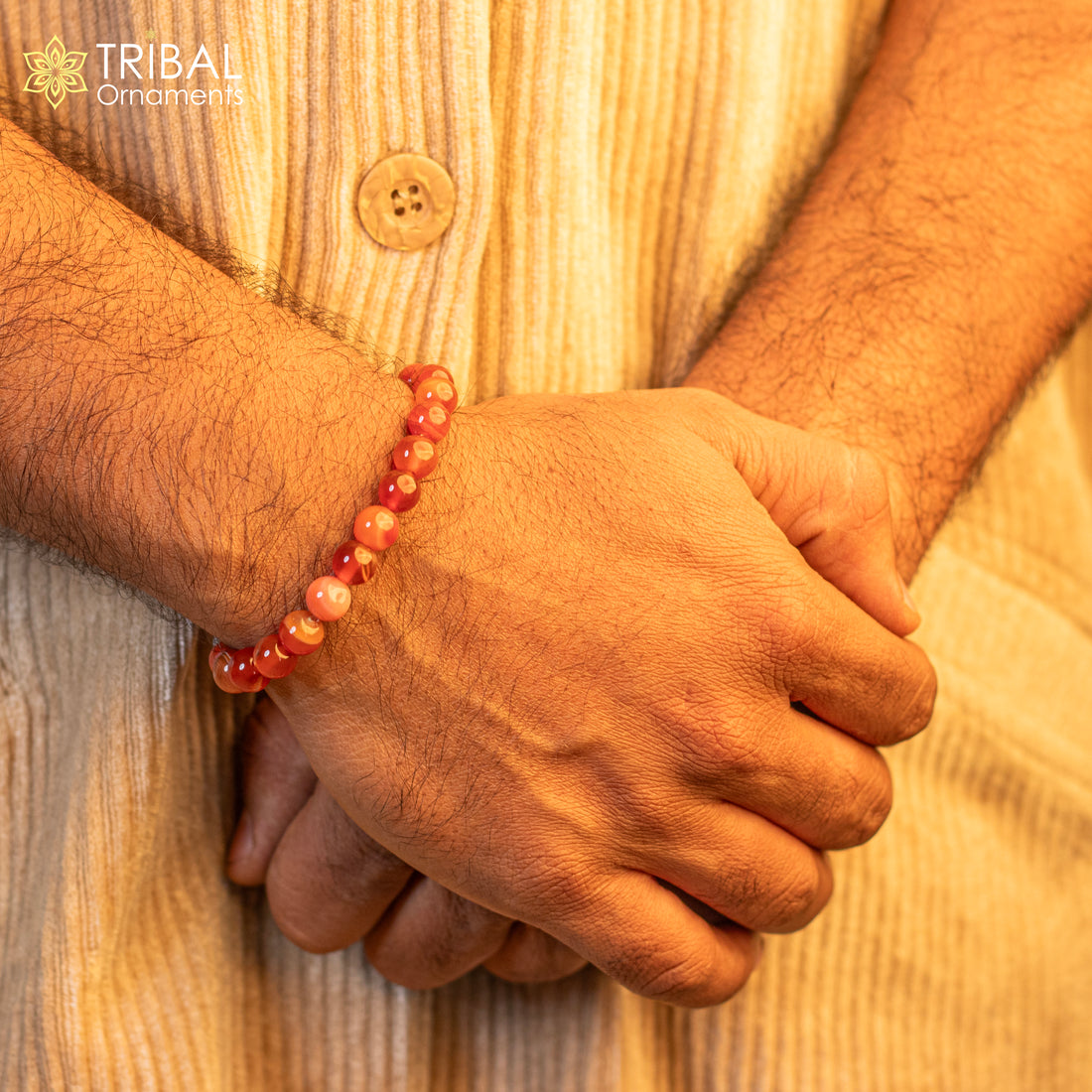 8 MM Carnelian natural stone beaded handmade bracelet, customized unisex Jewelry, stnbr121 - TRIBAL ORNAMENTS