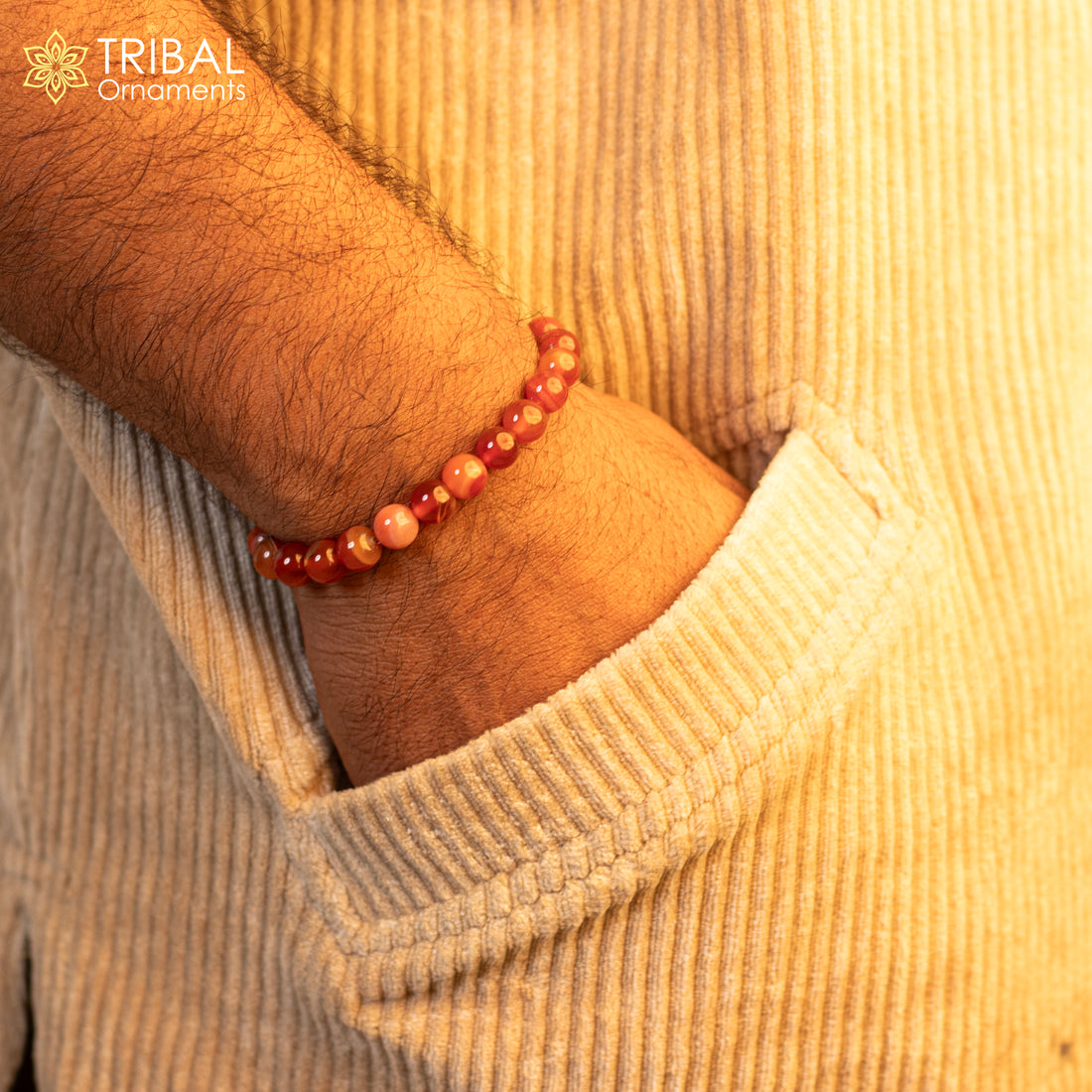 8 MM Carnelian natural stone beaded handmade bracelet, customized unisex Jewelry, stnbr121 - TRIBAL ORNAMENTS