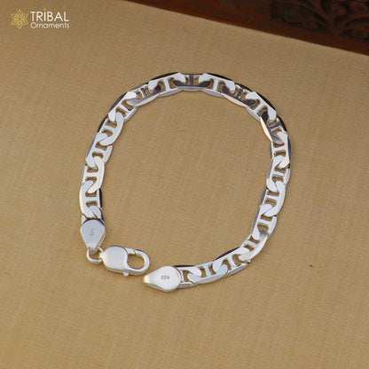 8.5-inch sterling silver mariner link chain bracelet by TRIBAL ORNAMENTS, unisex jewelry with polished, reflective finish.