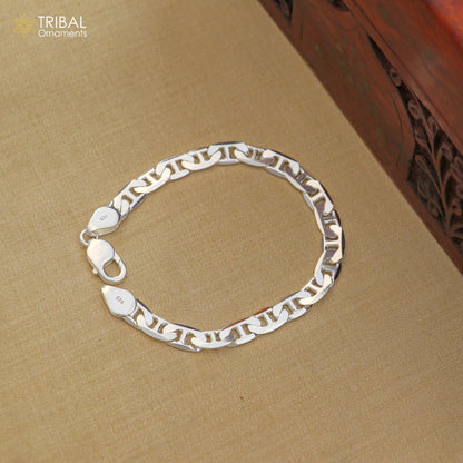 Sterling silver 8.5-inch mariner link chain bracelet by Tribal Ornaments, unisex jewelry, perfect for gifting.