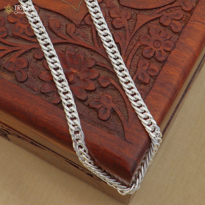 925 sterling silver Cuban link chain for unisex jewelry, featuring a bold, polished design by Tribal Ornaments.